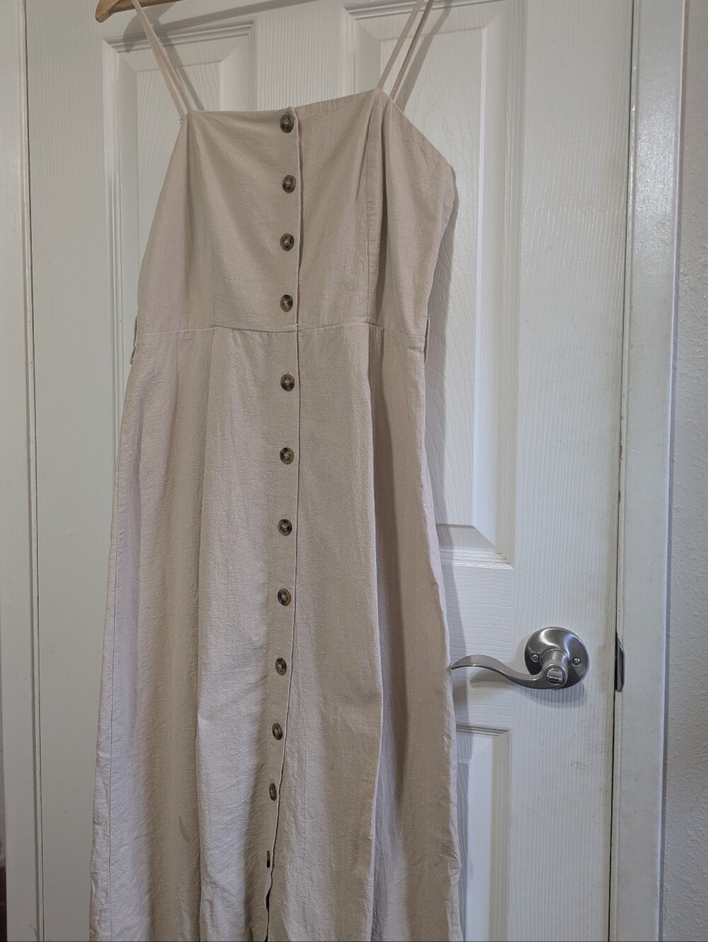 Women’s Cream Button-Front Sundress with Spaghetti Straps